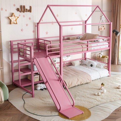 Twin metal house bunk bed - house,